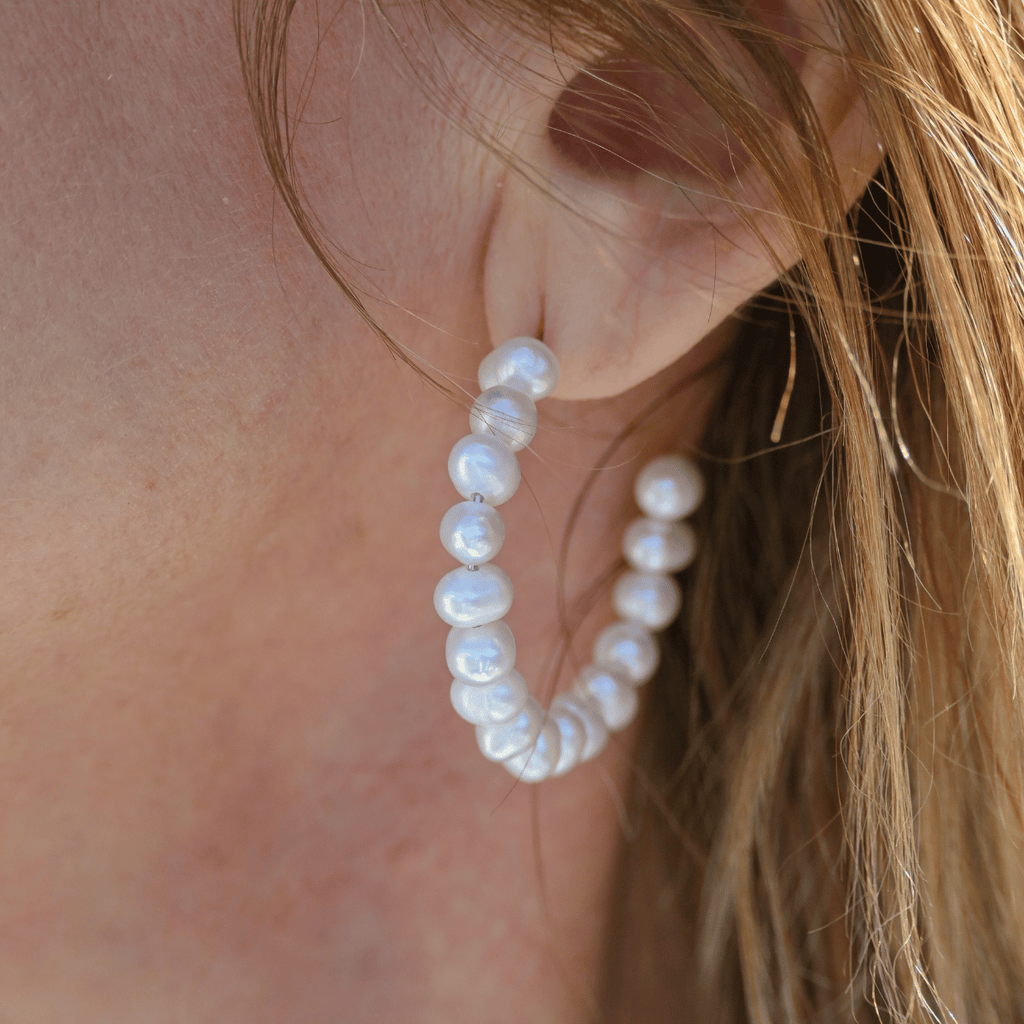 40 Mm Pearl Hoop Earrings