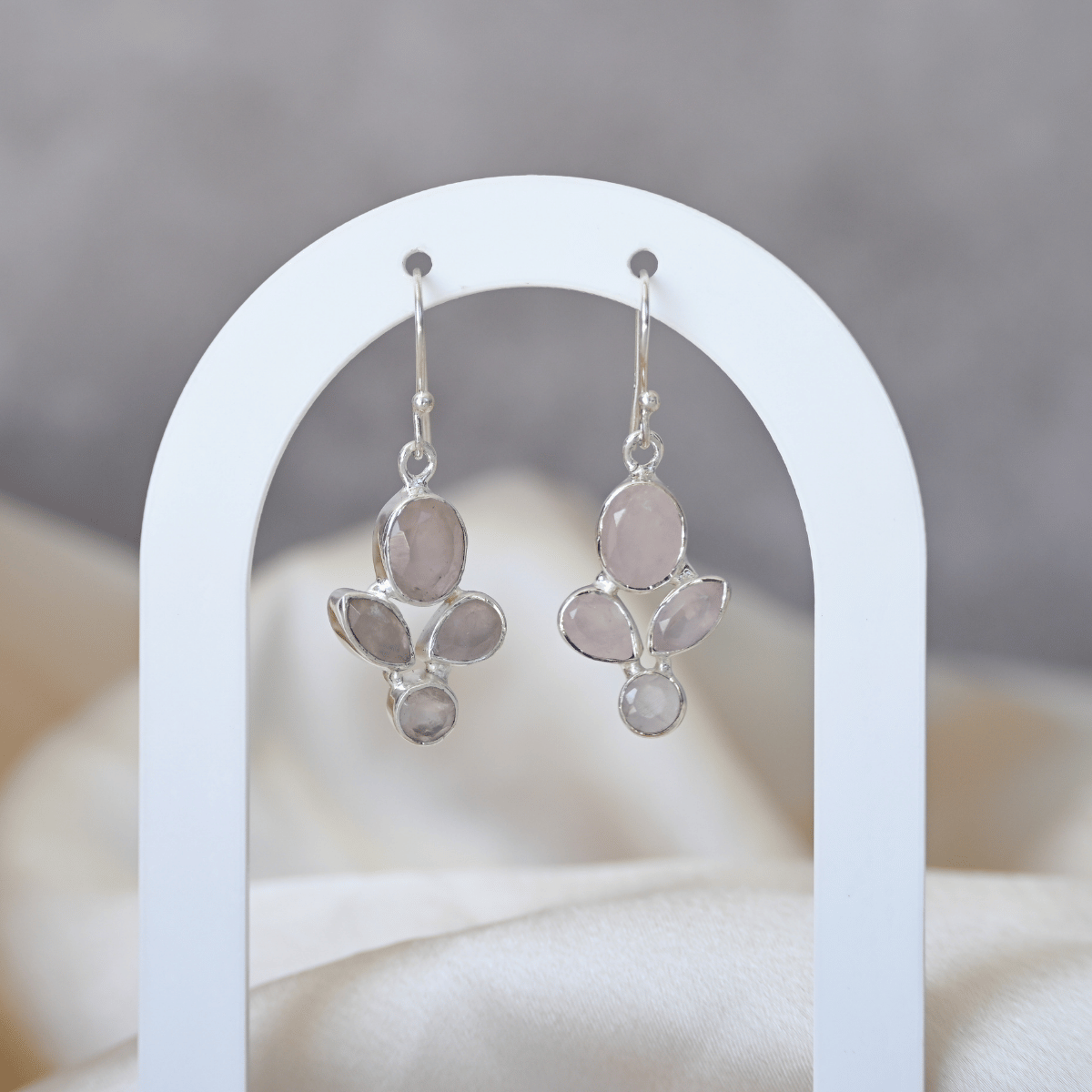 Rose Quarts flower drop earrings