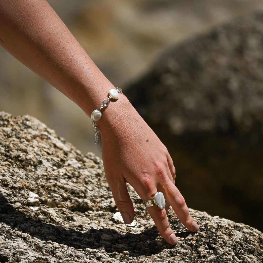 Silver pearl statement ring