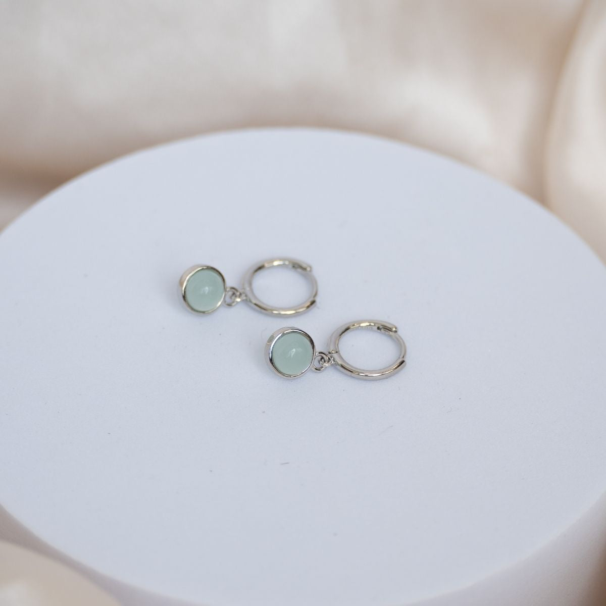 Natural Calcedony stone drop huggy earrings - Terciany 
