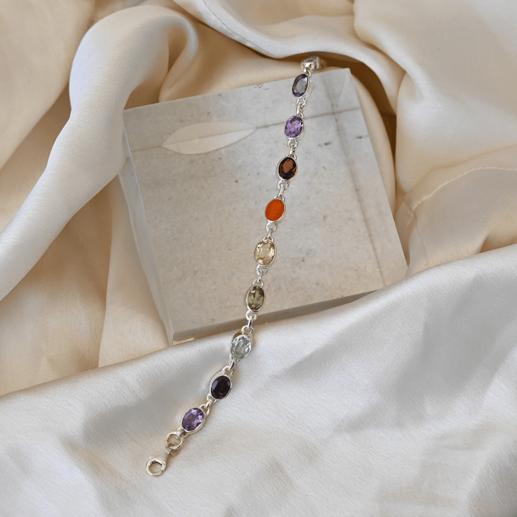 Oval Multi coloured semi precious stone bracelet