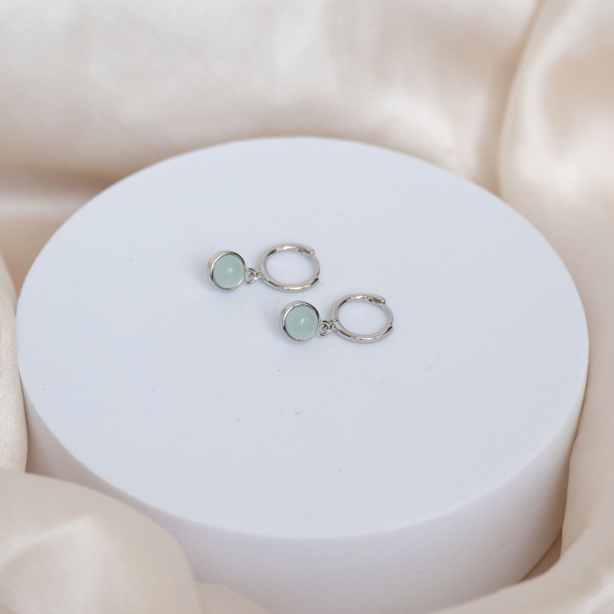 Natural Calcedony stone drop huggy earrings - Terciany 
