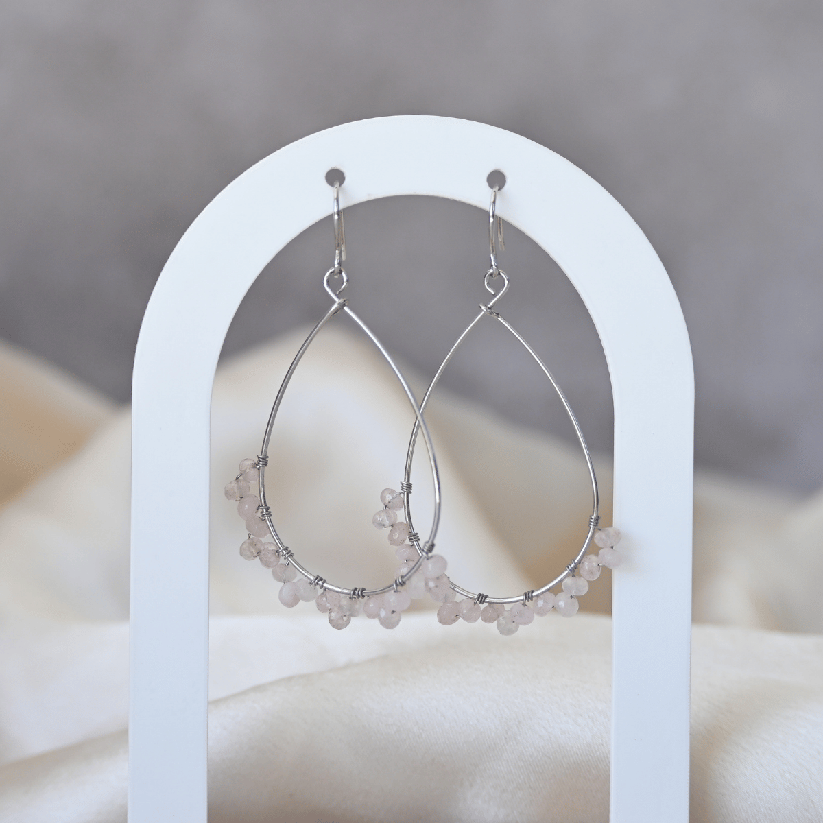 Rose Quarts teardrop dangly earrings