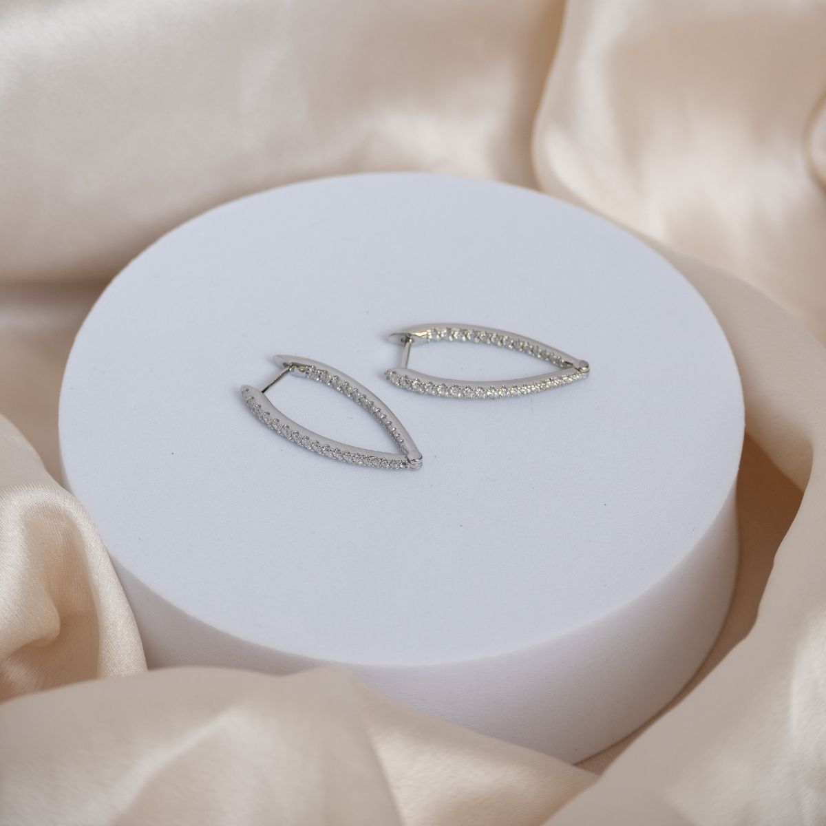 V Shaped Huggy earrings with Zirconia Pave