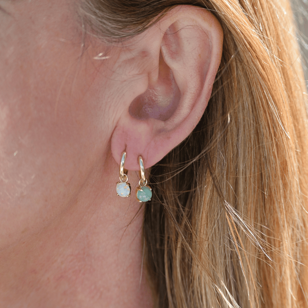 Gold Huggys With Opal Drop Charms