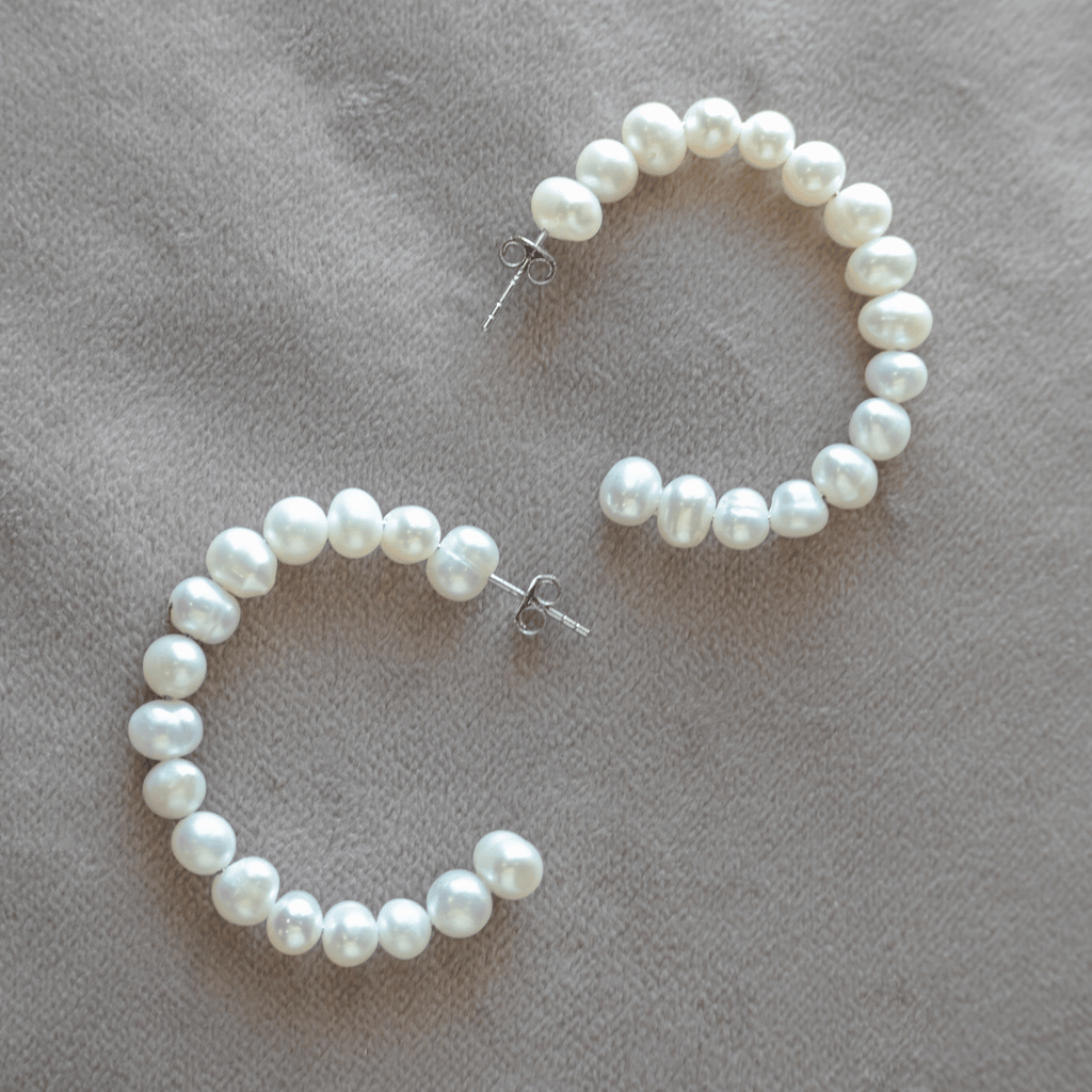 40 Mm Pearl Hoop Earrings