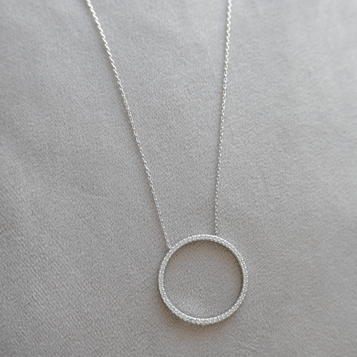 Large 28Cm Pave Stone Circle Necklace