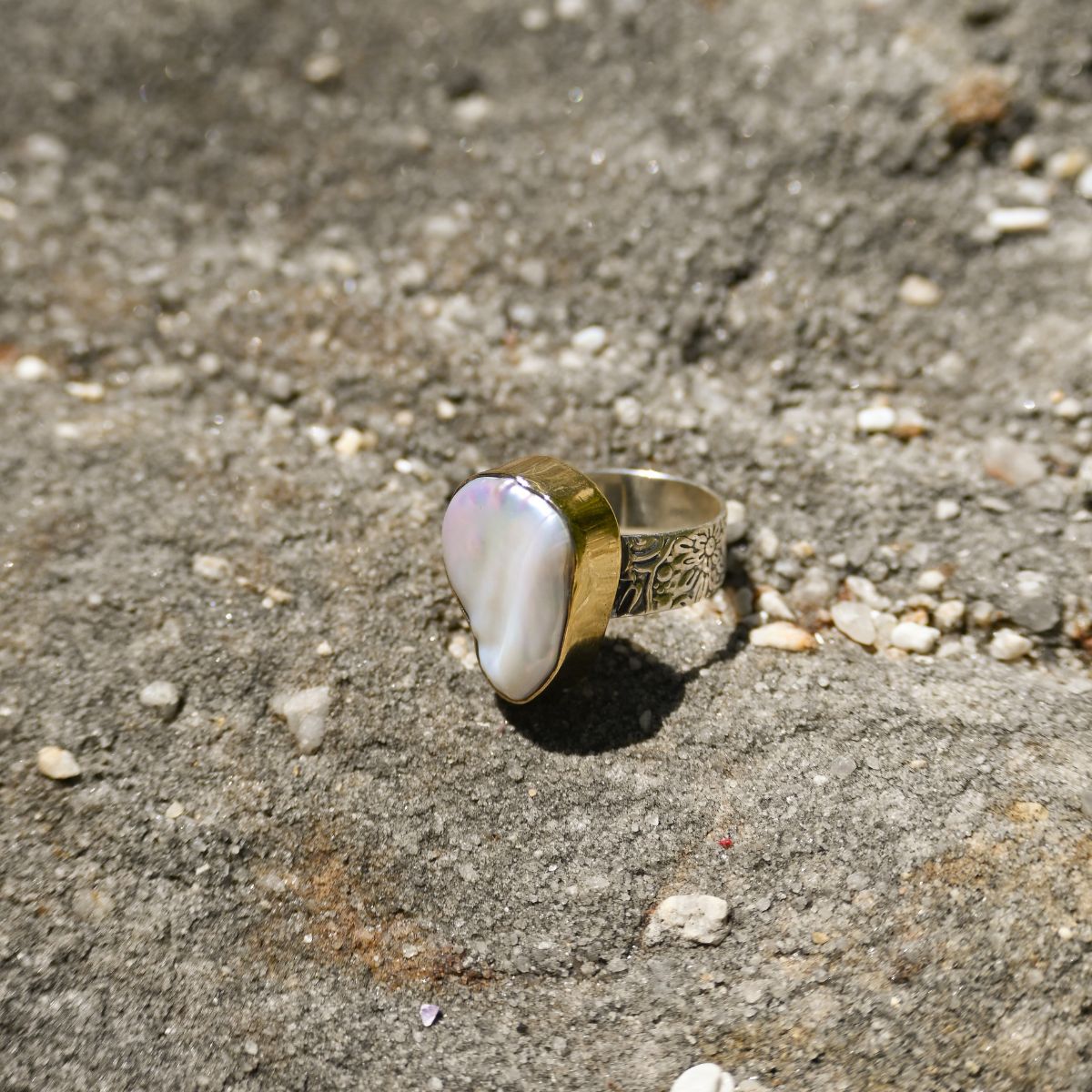 Silver pearl statement ring