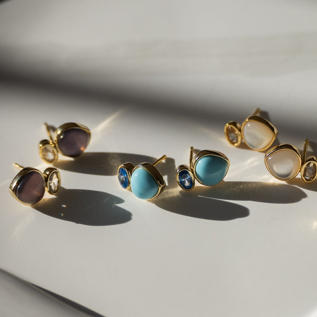 Turquoise Simile Mineral Teardrop Stud Earrings