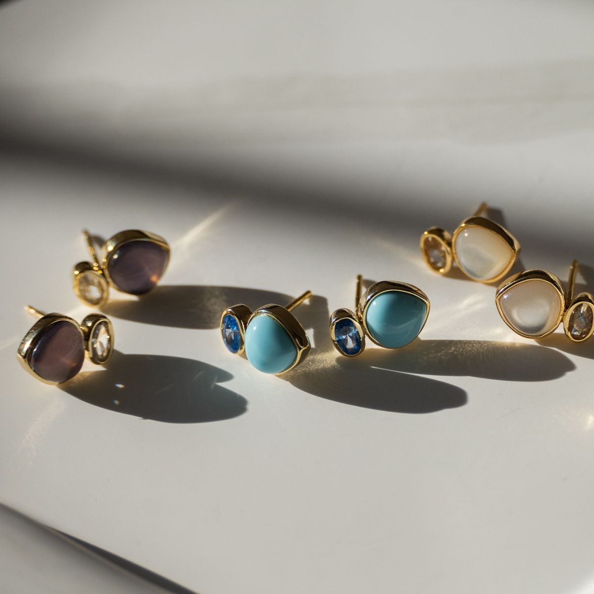 Turquoise Simile Mineral Teardrop Stud Earrings