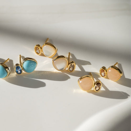Mother of Pearl Mineral Teardrop Stud Earrings - Terciany 