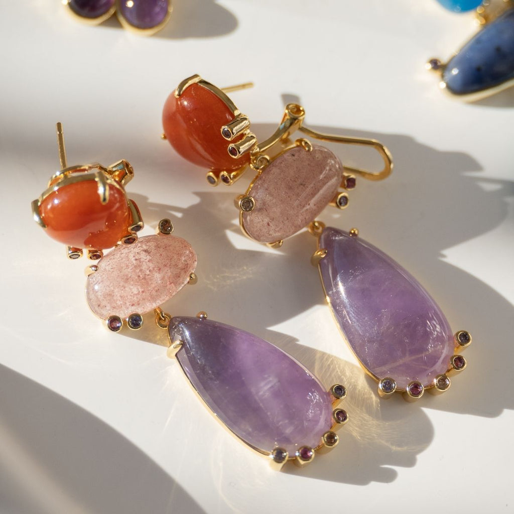 Dedre Semi Precious Stone Statement Earrings - Terciany 