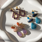 Charne Blue Apatite Semi Precious Stone Statement Earrings - Terciany 
