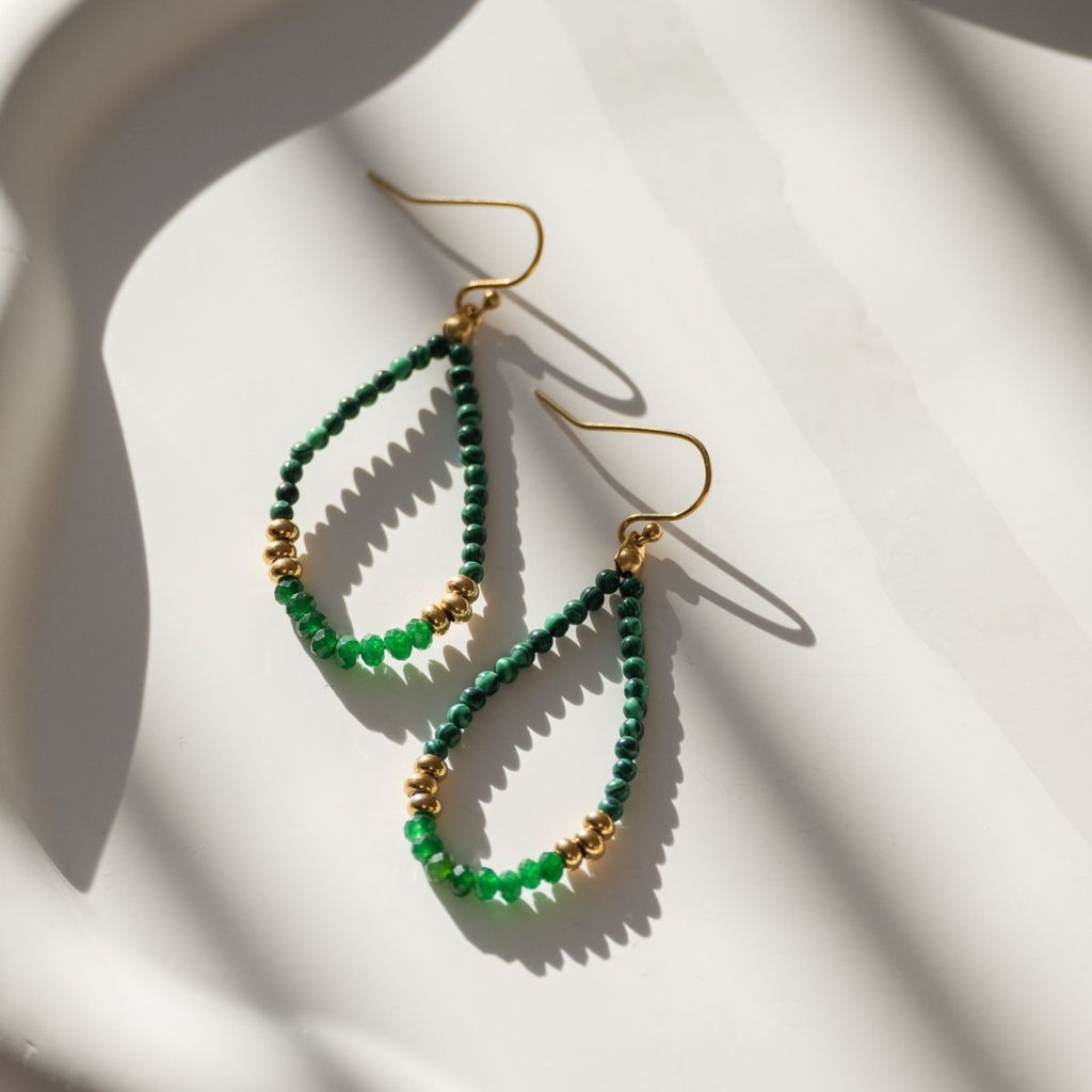 Green Onyx Semi Precious Stone Drop Earrings - Terciany 