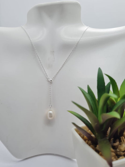 Sterling silver adjustable Y shape pearl necklace