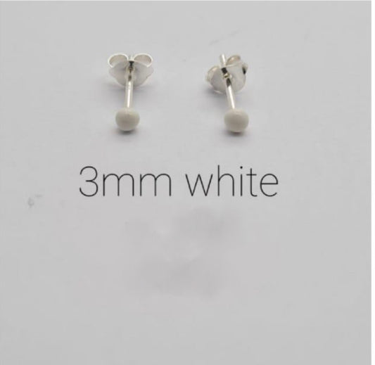 3 mm White Stud Earrings