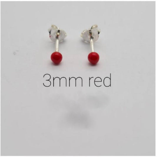 3mm Red Stud Earrings
