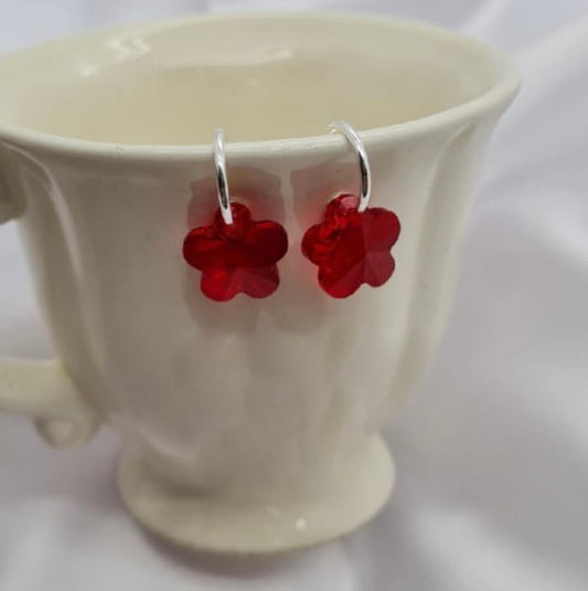 Pretty woman earrings with red swarofski crystal flowers