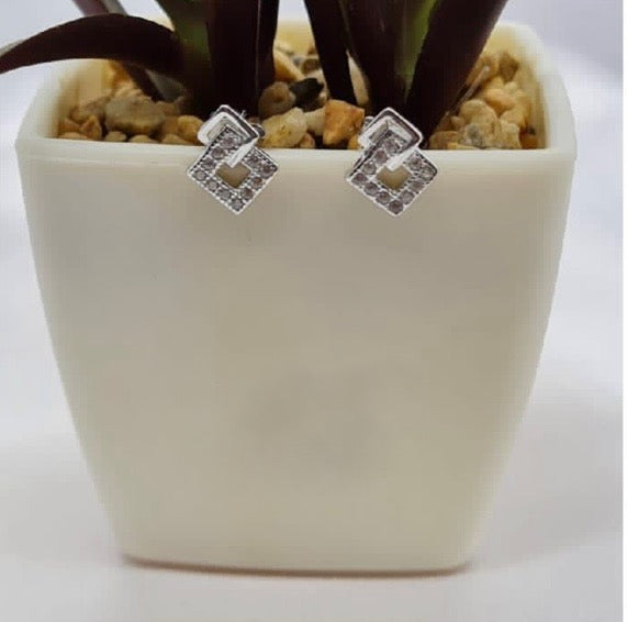 Double square cubic zirconia Pavé studs
