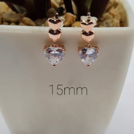 Rose Gold Heart Drop Earrings