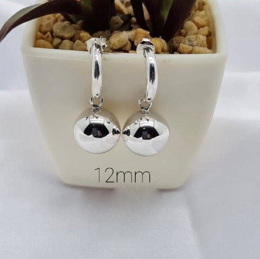 Sterling silver drop earrings with 12 mm ball on end