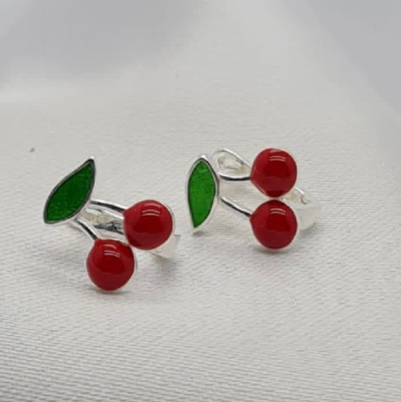 Sterling silver red cherry stud earrings