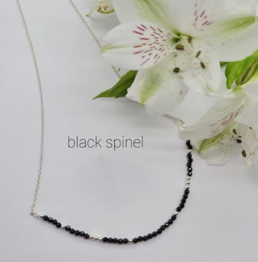 Black spinel semi precious stone necklace