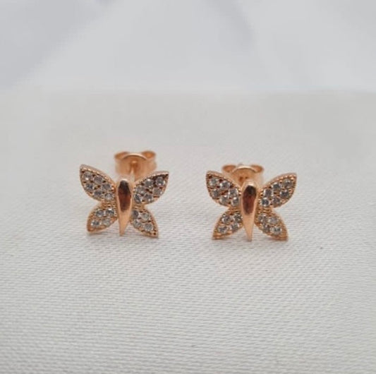 Rose gold butterfly studs with cubic zirconia pavé