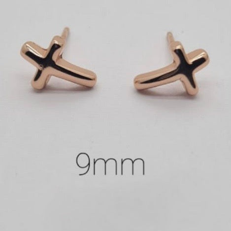 Rose Gold Curved Cross Stud Earrings