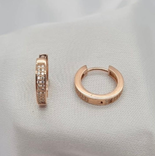 16x3 mm Rose gold huggys with cubic zirconia pavé