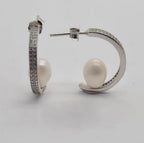 Pave 19mm Hoop Earrings With Cubic Zirconia Detail And Freshwater Pearls - Terciany 