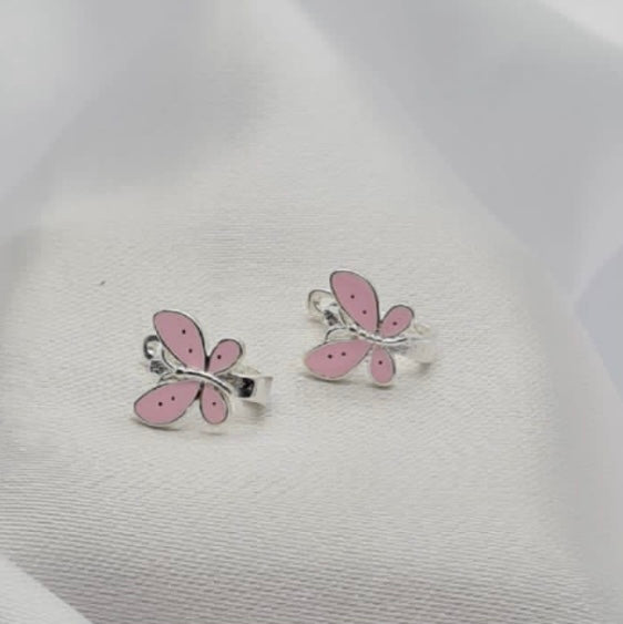 Pink butterfly stud earrings
