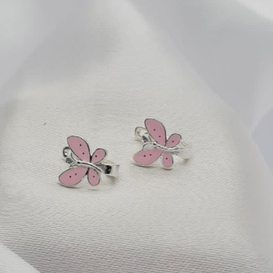 Pink butterfly stud earrings