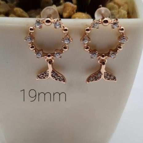 Rose Gold Circle Earrings with Whale Tail