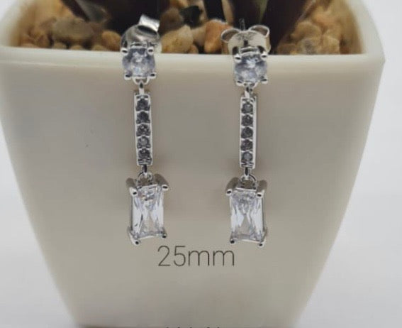 Crystal drop earrings with pretty rectangular cubic zirconia