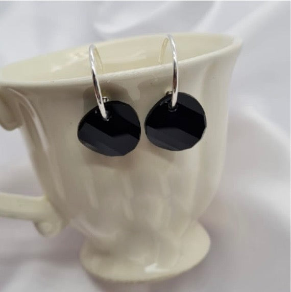 Sterling silver drop earrings with beautiful black swarofski crystals