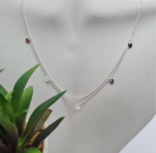 Double necklace with shiny tiny hearts