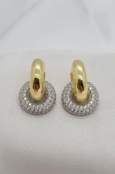 Gold Plated On Sterling Silver Huggys With Beautiful Circle Pavé Attachment