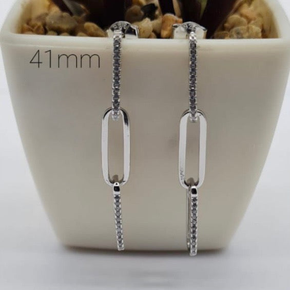 Long drop earrings with cubic pavé detail