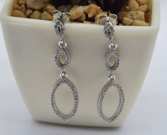 Cubic Zirconia Pavé Three Oval Drop Earrings