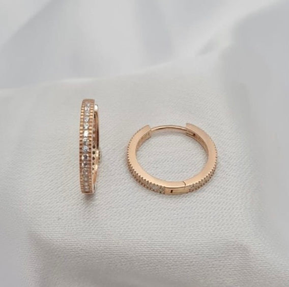 19x2mm rose gold huggys with cubic Zirconia pavé