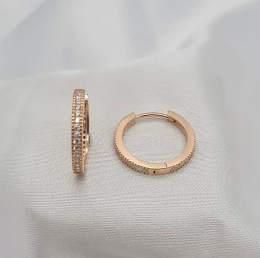 19x2mm rose gold huggys with cubic Zirconia pavé