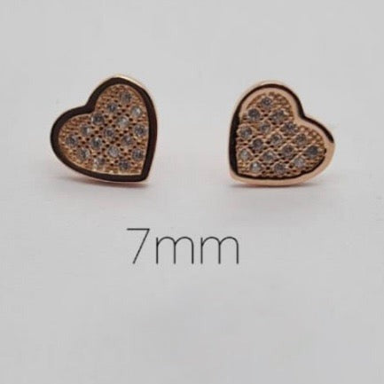 Rose Gold Heart Stud Earrings with Cubic Zirconia Pave