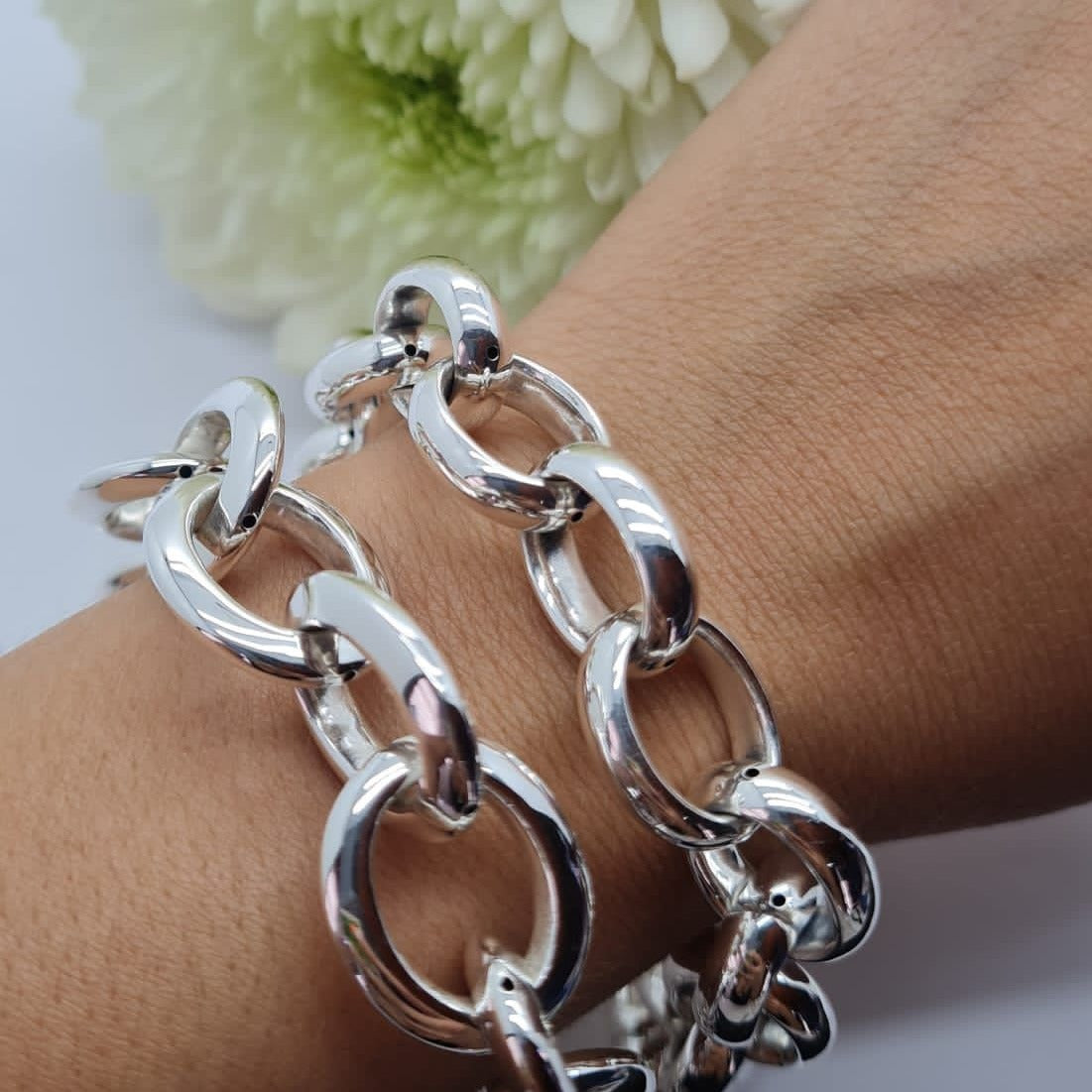 Bulky Large Belcher Chain Link Statement Bracelet 23 cm